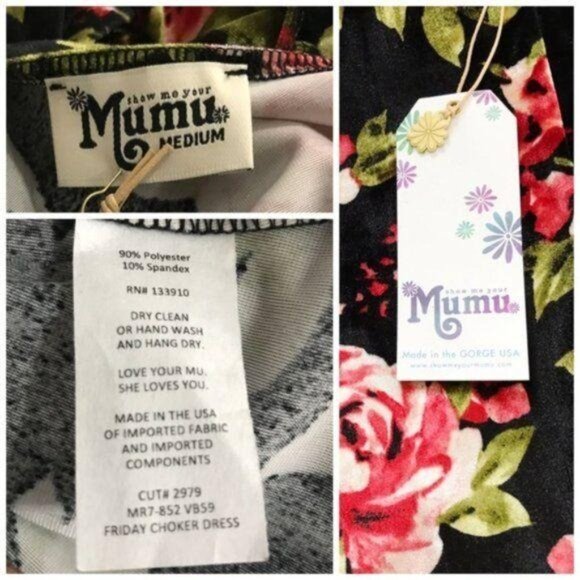Show Me Your Mumu Friday Choker Dress Velvet Floral Black Red M NWT - Picture 4 of 8